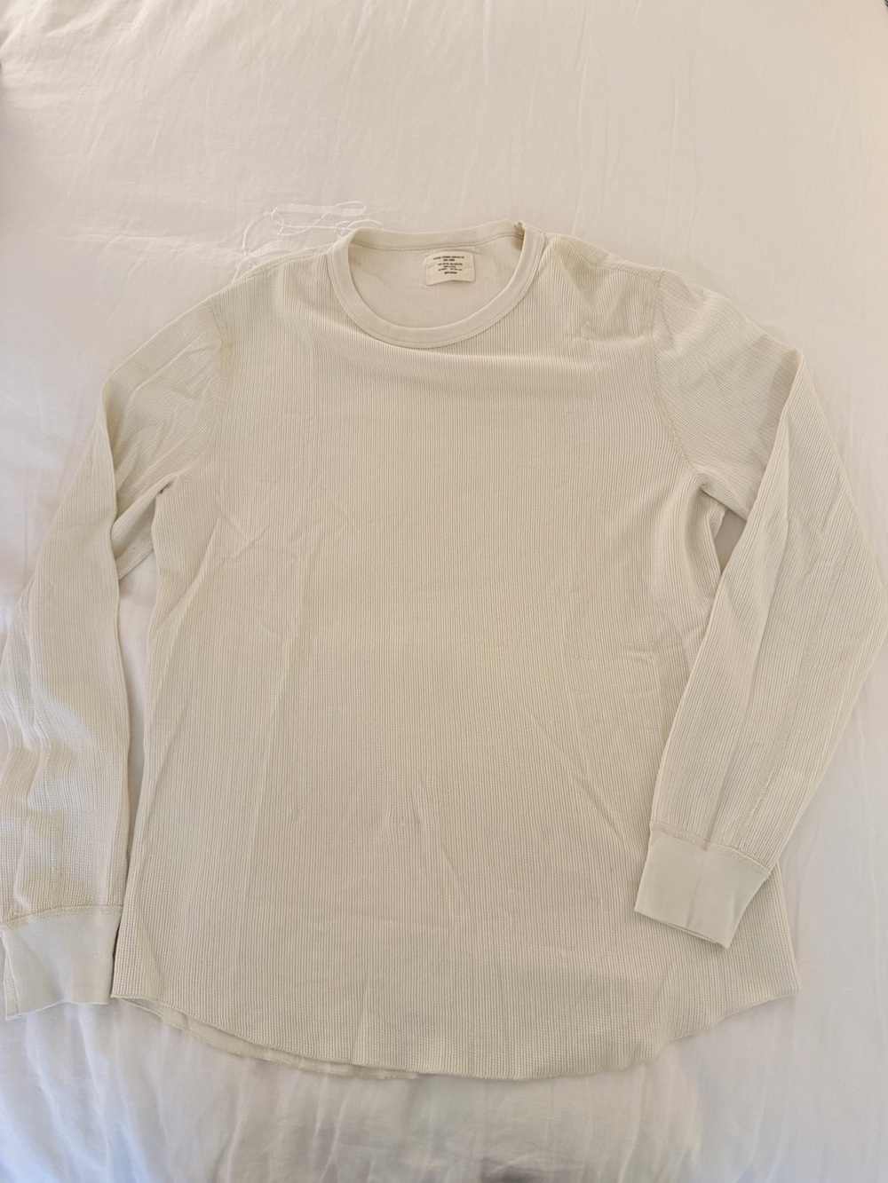 Buck Mason Cream Ribbed Crewneck Long-Sleeve Top